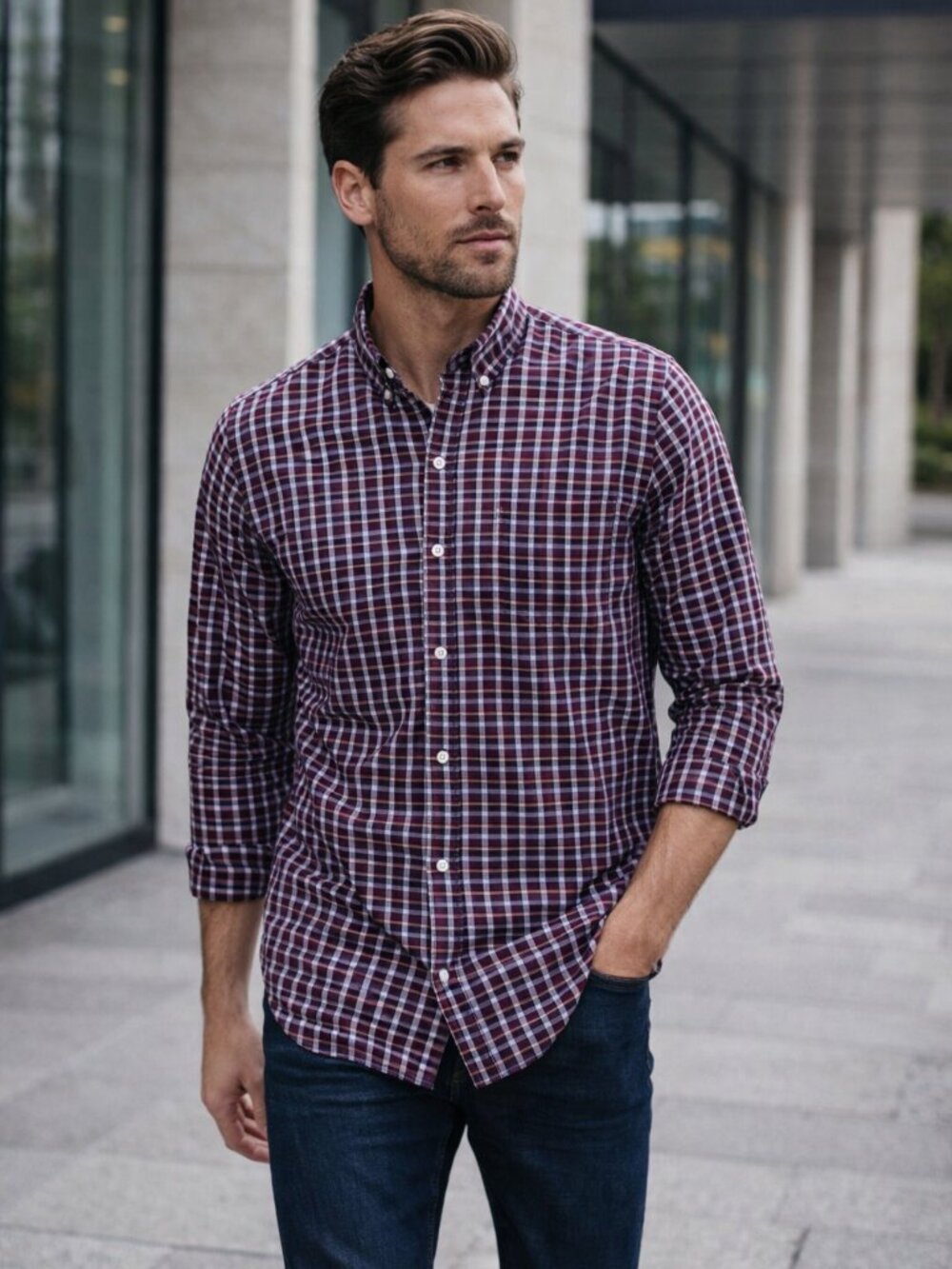 Tommy Hilfiger Mens Small Check Cotton long sleeve Custom shirt-Size S